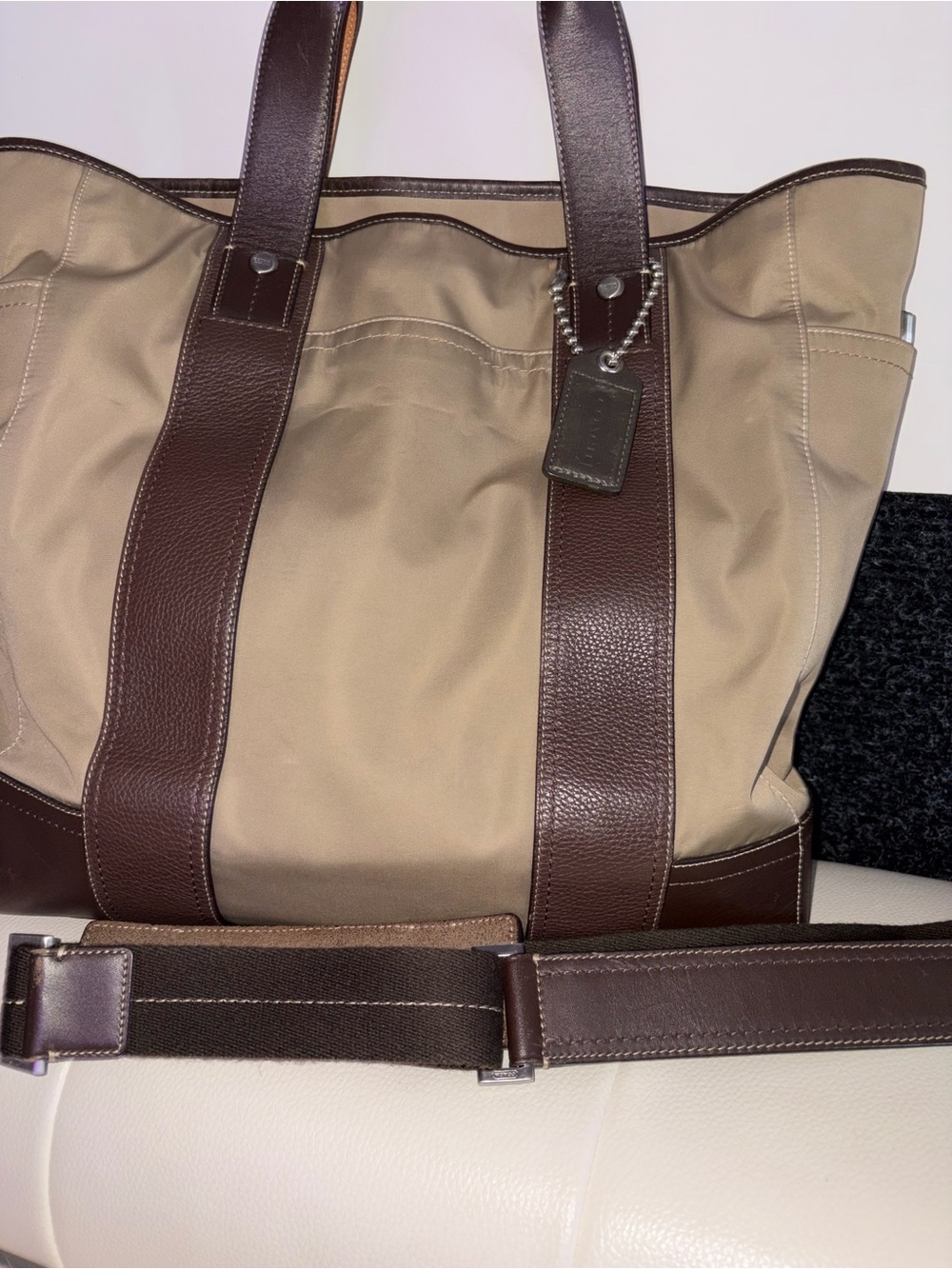 Coach Khaki and Dark Brown Canvas Tote Bag